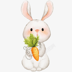 手绘卡通吃萝卜兔子素材