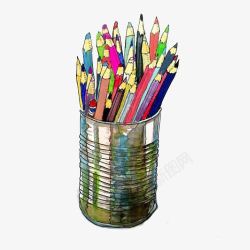 铅笔筒手绘彩色铅笔筒高清图片