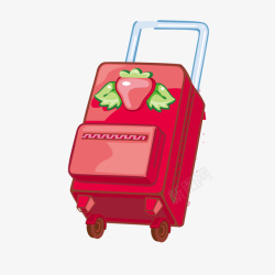 红色质感女士卡通行李箱矢量图素材
