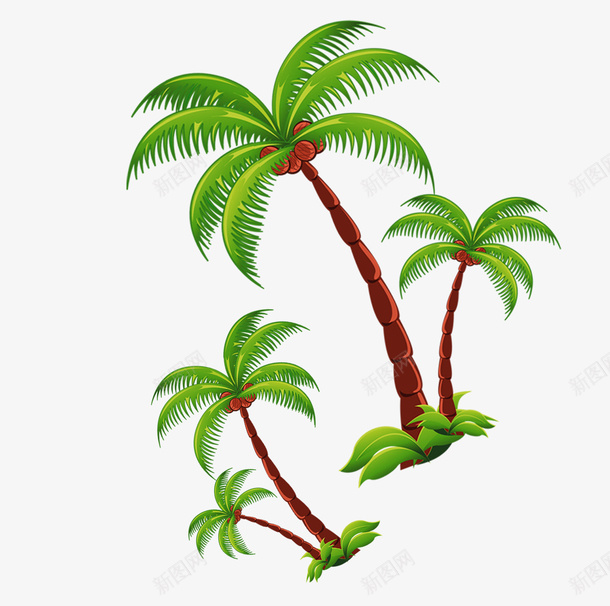 手绘椰子树图psd免抠素材_新图网 https://ixintu.com 免抠图素材 手绘 椰子树 绿色的植物