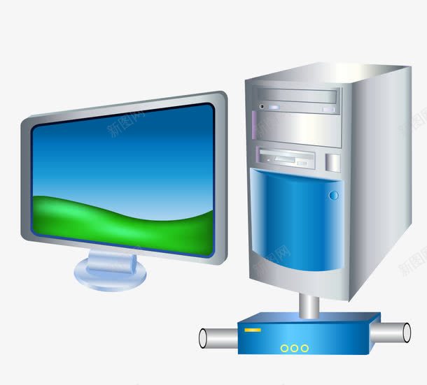 蓝色科技电脑png免抠素材_新图网 https://ixintu.com 全球 卡通 地球 数据 数据传输 电脑 科技 网络
