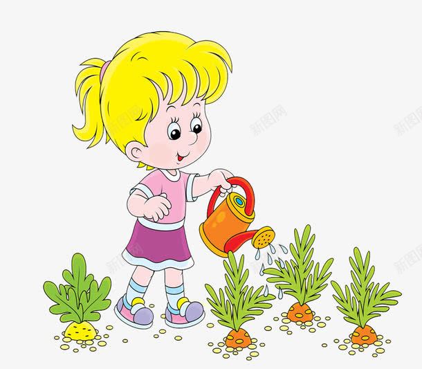 浇水的女孩png免抠素材_新图网 https://ixintu.com 劳动 卡通女孩 女孩剪影 小女孩剪影 植物 浇水 萝卜