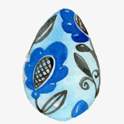 卡通蓝色的花卉装饰彩蛋矢量图素材