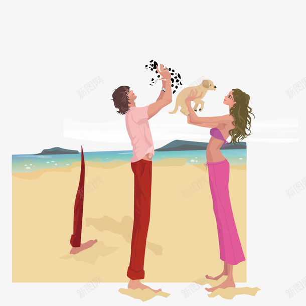 抱着小狗在沙滩上玩耍的情侣矢量图ai免抠素材_新图网 https://ixintu.com 情侣 情侣沙滩 沙滩 沙滩玩耍 玩耍 矢量图