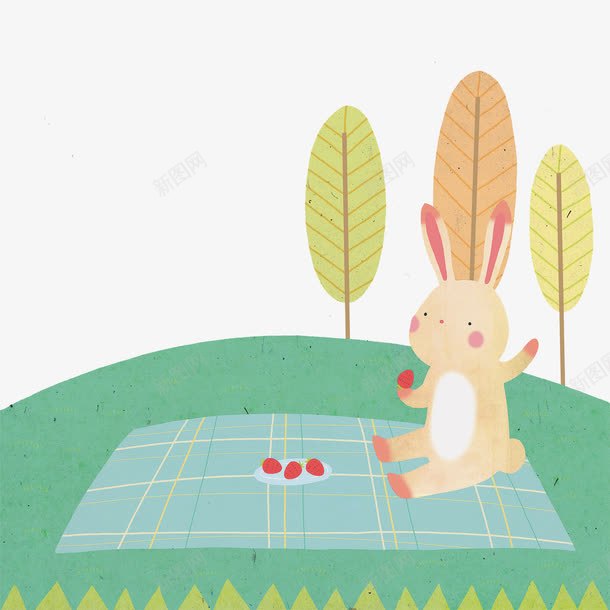 卡通手绘可爱的兔子png免抠素材_新图网 https://ixintu.com 创意 动漫动画 卡通手绘 可爱的兔子 小树 小草