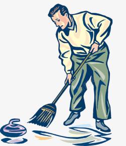 清理工人卡通人物插图擦地板的清理工人高清图片