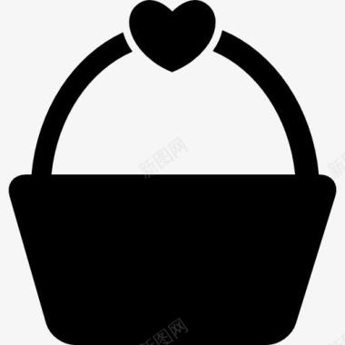 购物或野餐篮和一个心的形状图标图标