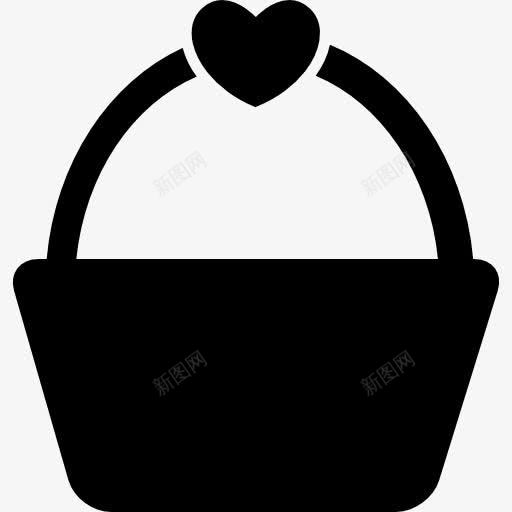购物或野餐篮和一个心的形状图标png_新图网 https://ixintu.com 商务 容器 形状 心 爱在空气中 篮 购物篮 轮廓 黑色