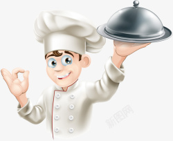 卡通端盘子的厨师抠图素材