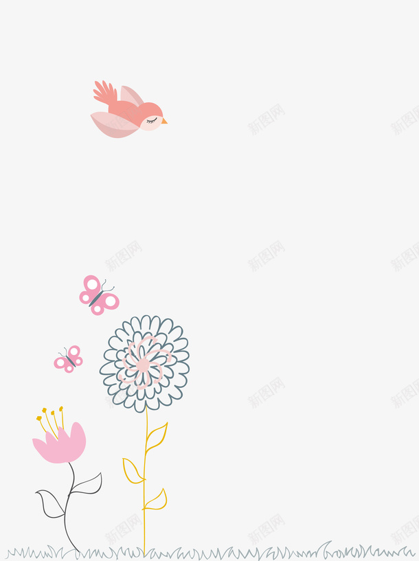 小鸟蝴蝶和花朵矢量图eps免抠素材_新图网 https://ixintu.com 卡通小鸟蝴蝶和花朵 矢量图