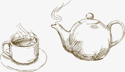 手绘茶壶茶杯矢量图素材