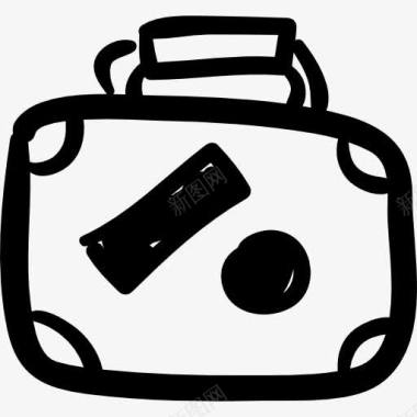 带标签的行李手绘轮廓图标图标