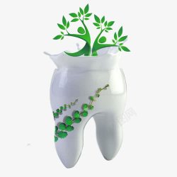 牙医刷牙牙齿与绿叶高清图片