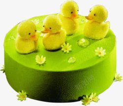 可爱小鸡生肖绿色圆形蛋糕素材