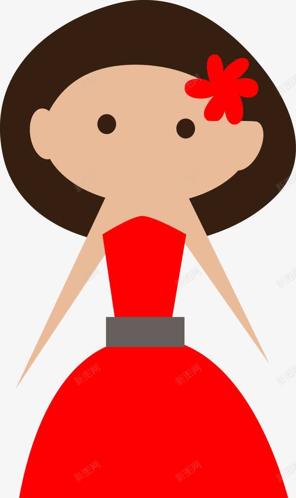 卡通女孩png免抠素材_新图网 https://ixintu.com 一个 卡通 头花 女孩 手绘 简图 红色的 裙子
