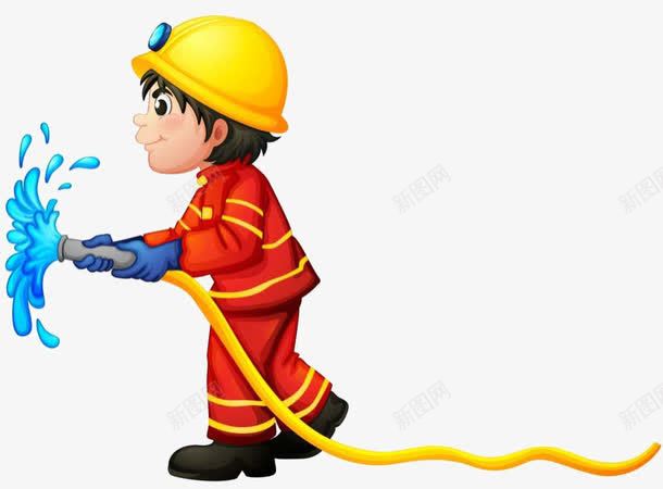 拿着水管的消防员png免抠素材_新图网 https://ixintu.com 卡通 水管 消防员