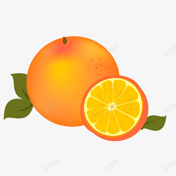 黄色橙子矢量图ai免抠素材_新图网 https://ixintu.com 一半 橙子 绿叶 黄色 矢量图