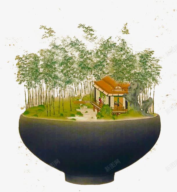 林中小屋png免抠素材_新图网 https://ixintu.com 创意 手绘房子 树林 碗 绿地