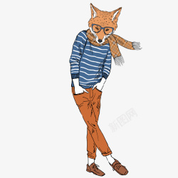 时尚狐狸手绘矢量图素材