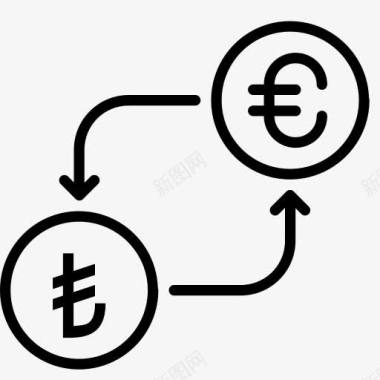 转换货币欧元里拉钱以土耳其货币图标图标