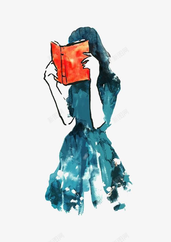 看书的女孩png免抠素材_新图网 https://ixintu.com 手绘 水彩女孩 看书 蓝色 读书