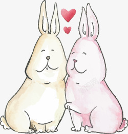 水彩浪漫情侣兔子矢量图素材