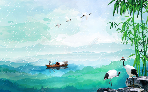 中国风传统节日清明节清明雨上手绘海报背景