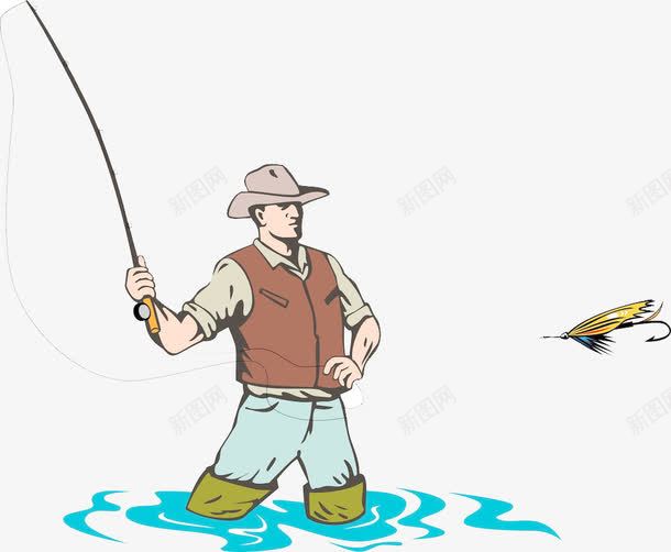 钓上鱼的渔夫png免抠素材_新图网 https://ixintu.com 手绘 收获 渔夫 渔民 钓鱼 鱼竿