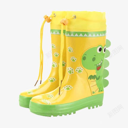 儿童雨鞋实物png免抠素材_新图网 https://ixintu.com 恐龙雨鞋 黄绿色胶鞋可爱水鞋 黄色中筒雨靴