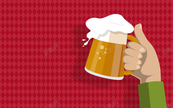 红色卡通啤酒背景矢量图背景