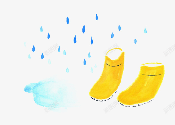 水彩手绘下雨天png免抠素材_新图网 https://ixintu.com 下雨 下雨天 卡通雨点 水彩手绘 水滩 雨水 雨滴 雨靴
