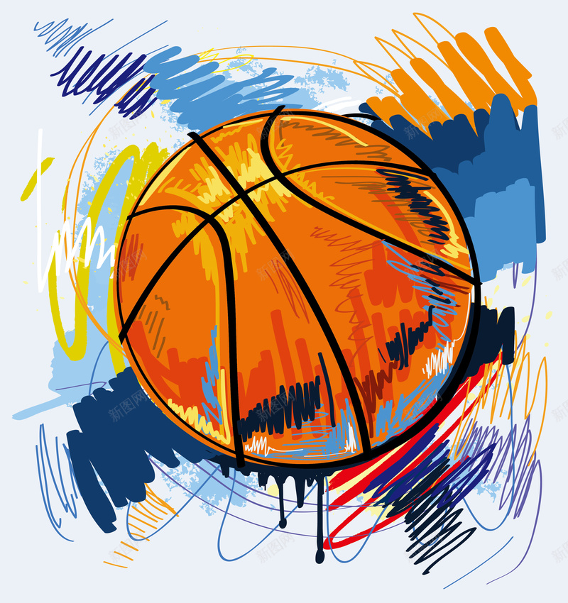 卡通手绘篮球背景图矢量图ai设计背景_新图网 https://ixintu.com 卡通 开心 彩色 手绘 童趣 篮球 绚丽 矢量图