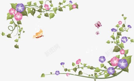 牵牛花矢量图ai免抠素材_新图网 https://ixintu.com 牵牛花 花丛 蝴蝶 矢量图