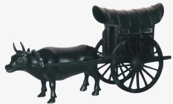 牛雕塑免抠素材壮牛拉车黑色雕塑高清图片