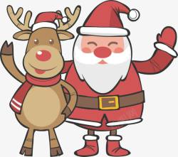可爱打招呼的圣诞老人和驯鹿素材