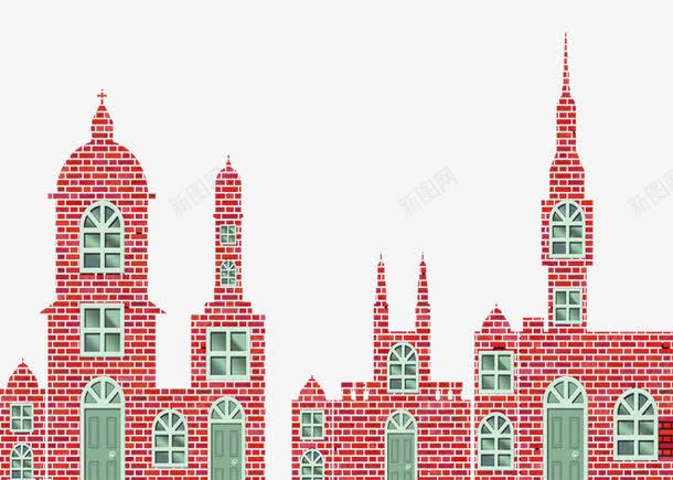 红砖组成城堡png免抠素材_新图网 https://ixintu.com 圣诞城堡 圣诞节 城堡门 欧式窗户 欧式门 红砖 红色城堡