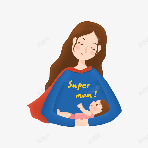 母亲节超人妈妈抱着孩子睡觉png免抠素材_新图网 https://ixintu.com 宝宝 母亲节 温馨 超人