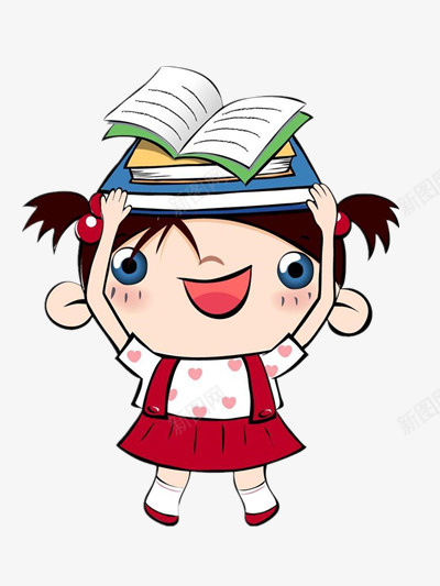 拿书的小女孩png免抠素材_新图网 https://ixintu.com 可爱 清新 红色 裙子