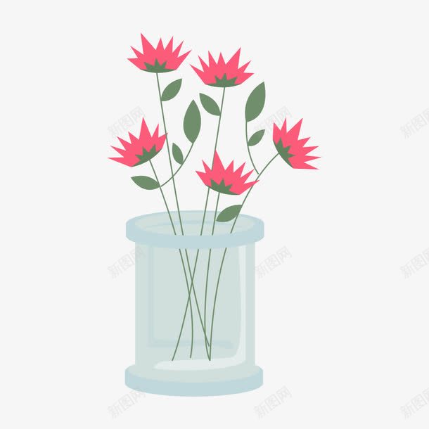 透明花瓶png免抠素材_新图网 https://ixintu.com 卡通 叶子 手绘 桔梗 红色 绿色 花朵 花瓶 透明