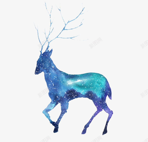 蓝色的小鹿png免抠素材_新图网 https://ixintu.com PNG图形 PNG装饰 动物 卡通 蓝色 装饰