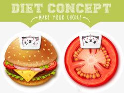 创意汉堡包创意西红柿和汉堡包节食减肥元素矢量图高清图片