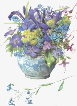 透明背景水彩蓝花水彩蓝花红色花瓣高清图片