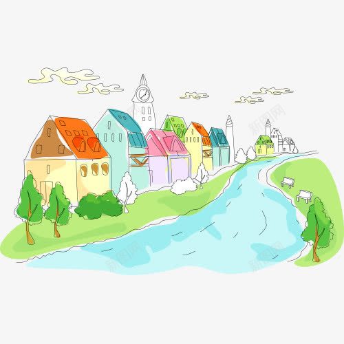 手绘小河流png免抠素材_新图网 https://ixintu.com 小河流 手绘 河流 道路