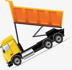 卡车卸货手绘黄色大卡车交通运输矢量图高清图片