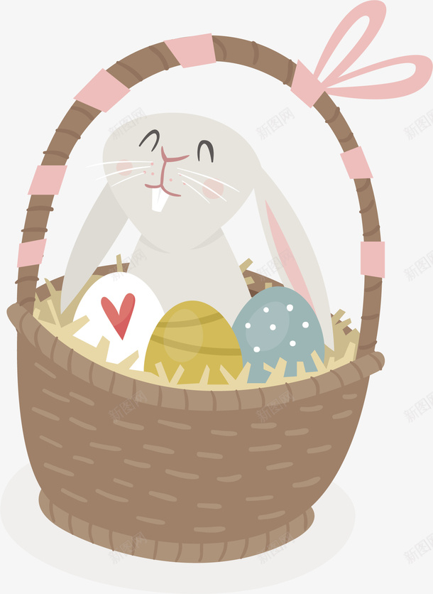 篮子里的可爱灰兔子矢量图ai免抠素材_新图网 https://ixintu.com 可爱兔子 复活节 彩蛋 灰色兔子 矢量png 篮子 矢量图