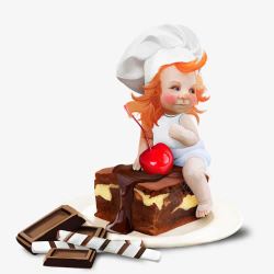 卡通巧克力蛋糕和小厨师素材