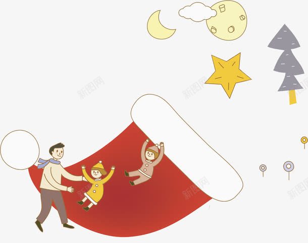 圣诞帽上的孩子png免抠素材_新图网 https://ixintu.com 卡通 圣诞帽 圣诞树 星星 玩耍的 红色的 高兴地