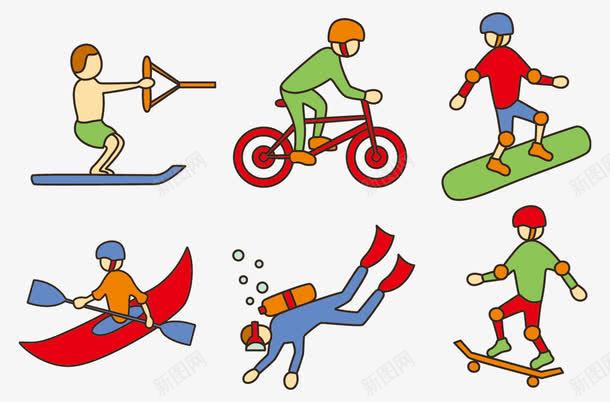 卡通运动矢量图eps免抠素材_新图网 https://ixintu.com png图片素材 免费png素材 滑板 滑雪 潜水 自行车 运动人 矢量图