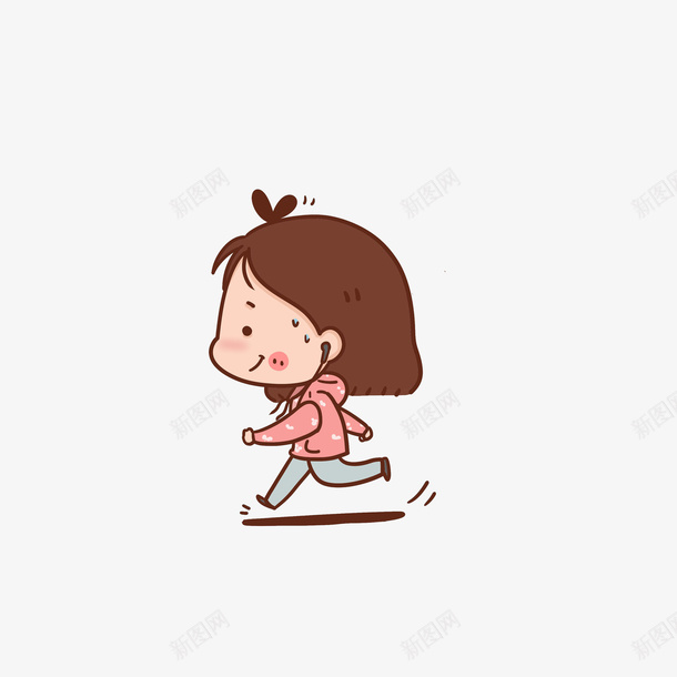 卡通跑步的女孩png免抠素材_新图网 https://ixintu.com 世界步行日 卡通手绘 听歌跑步 跑步女孩