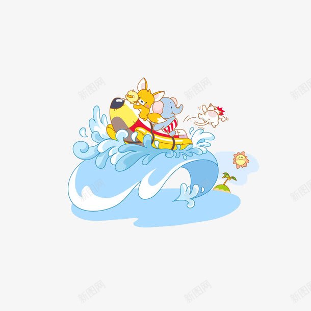 卡通冲浪png免抠素材_新图网 https://ixintu.com 动物 植物 椰子树 水